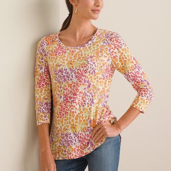 Chico Women's Classic Animal Print Cotton Modal Slub Pocket Tee, Size Large - Picture 3 of 9